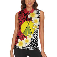 Sigave Chiefdom Wallis and Futuna Personalized Women Sleeveless Polo Shirt Frangipani Flowers Polynesian Pattern
