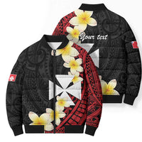 Uvea Chiefdom Wallis and Futuna Personalized Bomber Puffer Jacket Frangipani Flowers Polynesian Pattern - Polynesian Pride