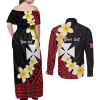 Uvea Chiefdom Wallis and Futuna Personalized Couples Matching Off Shoulder Maxi Dress and Long Sleeve Button Shirt Frangipani Flowers Polynesian Pattern