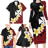 Uvea Chiefdom Wallis and Futuna Personalized Family Matching Long Sleeve Bodycon Dress and Hawaiian Shirt Frangipani Flowers Polynesian Pattern