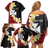 Uvea Chiefdom Wallis and Futuna Personalized Family Matching Off Shoulder Short Dress and Hawaiian Shirt Frangipani Flowers Polynesian Pattern