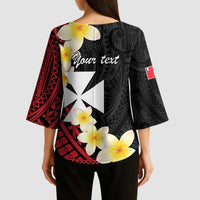 Uvea Chiefdom Wallis and Futuna Personalized Kimono Sleeve Blouse Frangipani Flowers Polynesian Pattern - Polynesian Pride