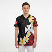 Uvea Chiefdom Wallis and Futuna Personalized Scrub Top Frangipani Flowers Polynesian Pattern - Polynesian Pride