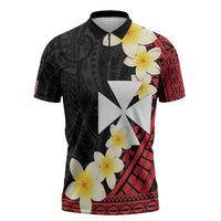 Uvea Chiefdom Wallis and Futuna Personalized Zipper Polo Shirt Frangipani Flowers Polynesian Pattern - Polynesian Pride