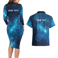 New Zealand Nurses RN Personalised Couples Matching Long Sleeve Bodycon Dress and Hawaiian Shirt Galaxy Stethoscope Maori Motif
