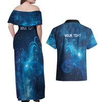 New Zealand Nurses RN Personalised Couples Matching Off Shoulder Maxi Dress and Hawaiian Shirt Galaxy Stethoscope Maori Motif
