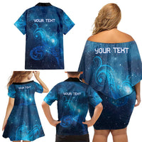 New Zealand Nurses RN Personalised Family Matching Off Shoulder Short Dress and Hawaiian Shirt Galaxy Stethoscope Maori Motif