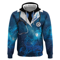 New Zealand Nurses RN Personalised Zip Hoodie Galaxy Stethoscope Maori Motif LT9 Pullover Hoodie Galaxy - Polynesian Pride