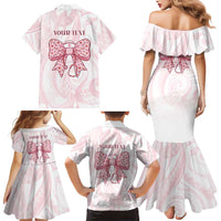 New Zealand Nurses RN Personalised Family Matching Mermaid Dress and Hawaiian Shirt Pink Stethoscope Coquette Bow Maori Motif