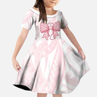 New Zealand Nurses RN Personalised Family Matching Off Shoulder Short Dress and Hawaiian Shirt Pink Stethoscope Coquette Bow Maori Motif