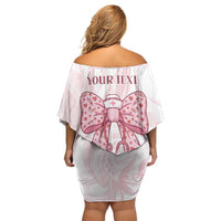 New Zealand Nurses RN Personalised Family Matching Off Shoulder Short Dress and Hawaiian Shirt Pink Stethoscope Coquette Bow Maori Motif