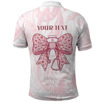 New Zealand Nurses RN Personalised Polo Shirt Pink Stethoscope Coquette Bow Maori Motif