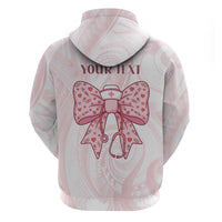 New Zealand Nurses RN Personalised Zip Hoodie Pink Stethoscope Coquette Bow Maori Motif