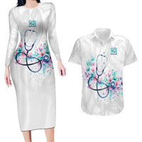 New Zealand Nurses RN Personalised Couples Matching Long Sleeve Bodycon Dress and Hawaiian Shirt Stethoscope Floral Maori Motif