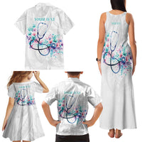 New Zealand Nurses RN Personalised Family Matching Tank Maxi Dress and Hawaiian Shirt Stethoscope Floral Maori Motif