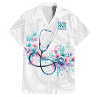 New Zealand Nurses RN Personalised Hawaiian Shirt Stethoscope Floral Maori Motif LT9 White - Polynesian Pride