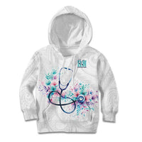 New Zealand Nurses RN Personalised Kid Hoodie Stethoscope Floral Maori Motif
