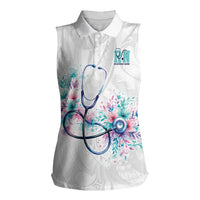 New Zealand Nurses RN Personalised Women Sleeveless Polo Shirt Stethoscope Floral Maori Motif
