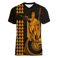 Custom Hawaii Women V Neck T Shirt King Kamehameha - Gold LT9 Female Gold - Polynesian Pride