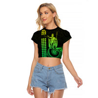 Custom Hawaii Raglan Cropped T Shirt King Kamehameha - Lime LT9 Female Lime - Polynesian Pride