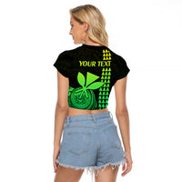 Custom Hawaii Raglan Cropped T Shirt King Kamehameha - Lime LT9 - Polynesian Pride