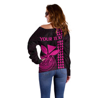 Custom Hawaii Off Shoulder Sweater King Kamehameha - Pink LT9 - Polynesian Pride
