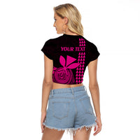 Custom Hawaii Raglan Cropped T Shirt King Kamehameha - Pink LT9 - Polynesian Pride