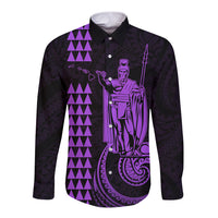 Custom Hawaii Long Sleeve Button Shirt King Kamehameha - Purple LT9 Unisex Purple - Polynesian Pride