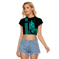 Custom Hawaii Raglan Cropped T Shirt King Kamehameha - Turquoise LT9 Female Turquoise - Polynesian Pride