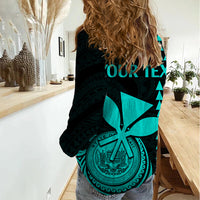 Custom Hawaii Women Casual Shirt King Kamehameha - Turquoise LT9 - Polynesian Pride