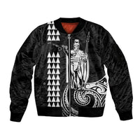 Custom Hawaii Sleeve Zip Bomber Jacket King Kamehameha - White LT9 Unisex White - Polynesian Pride