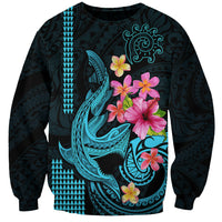 Custom Polynesian Sweatshirt Hawaiian Warriors with Tribal Shark Tattoos - Blue LT9 Unisex Blue - Polynesian Pride
