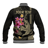 Custom Polynesian Baseball Jacket Hawaiian Warriors with Tribal Shark Tattoos - Nude LT9 - Polynesian Pride