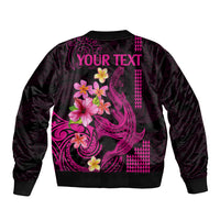 Custom Polynesian Sleeve Zip Bomber Jacket Hawaiian Warriors with Tribal Shark Tattoos - Pink LT9 - Polynesian Pride