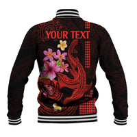 Custom Polynesian Baseball Jacket Hawaiian Warriors with Tribal Shark Tattoos - Red LT9 - Polynesian Pride