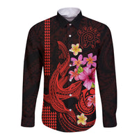 Custom Polynesian Long Sleeve Button Shirt Hawaiian Warriors with Tribal Shark Tattoos - Red LT9 Unisex Red - Polynesian Pride