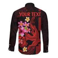 Custom Polynesian Long Sleeve Button Shirt Hawaiian Warriors with Tribal Shark Tattoos - Red LT9 - Polynesian Pride