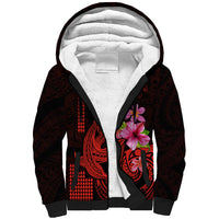 Custom Polynesian Sherpa Hoodie Hawaiian Warriors with Tribal Shark Tattoos - Red LT9 Unisex Red - Polynesian Pride