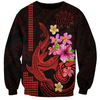 Custom Polynesian Sweatshirt Hawaiian Warriors with Tribal Shark Tattoos - Red LT9 Unisex Red - Polynesian Pride