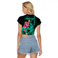 Custom Polynesian Raglan Cropped T Shirt Hawaiian Warriors with Tribal Shark Tattoos - Turquoise LT9 - Polynesian Pride
