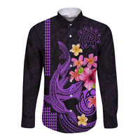Custom Polynesian Long Sleeve Button Shirt Hawaiian Warriors with Tribal Shark Tattoos - Purple LT9 Unisex Purple - Polynesian Pride