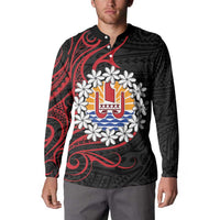 Tahitian Coat Of Arm and Tiare Flower Button Sweatshirt Polynesian Tribal Tattoo