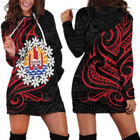 Tahitian Coat Of Arm and Tiare Flower Hoodie Dress Polynesian Tribal Tattoo