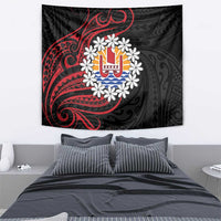 Tahitian Coat Of Arm and Tiare Flower Tapestry Polynesian Tribal Tattoo