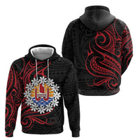 Tahitian Coat Of Arm and Tiare Flower Zip Hoodie Polynesian Tribal Tattoo