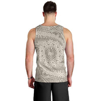 Tahitian Tiare Flower Men Tank Top Beige Polynesian Pattern