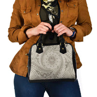 Tahitian Tiare Flower Shoulder Handbag Beige Polynesian Pattern