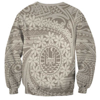 Tahitian Tiare Flower Sweatshirt Beige Polynesian Pattern