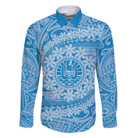 Tahitian Tiare Flower Family Matching Mermaid Dress and Hawaiian Shirt Blue Polynesian Pattern LT9 Dad's Shirt - Long Sleeve Blue - Polynesian Pride