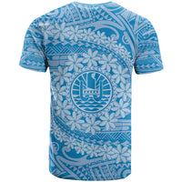 Tahitian Tiare Flower T Shirt Blue Polynesian Pattern LT9 - Polynesian Pride